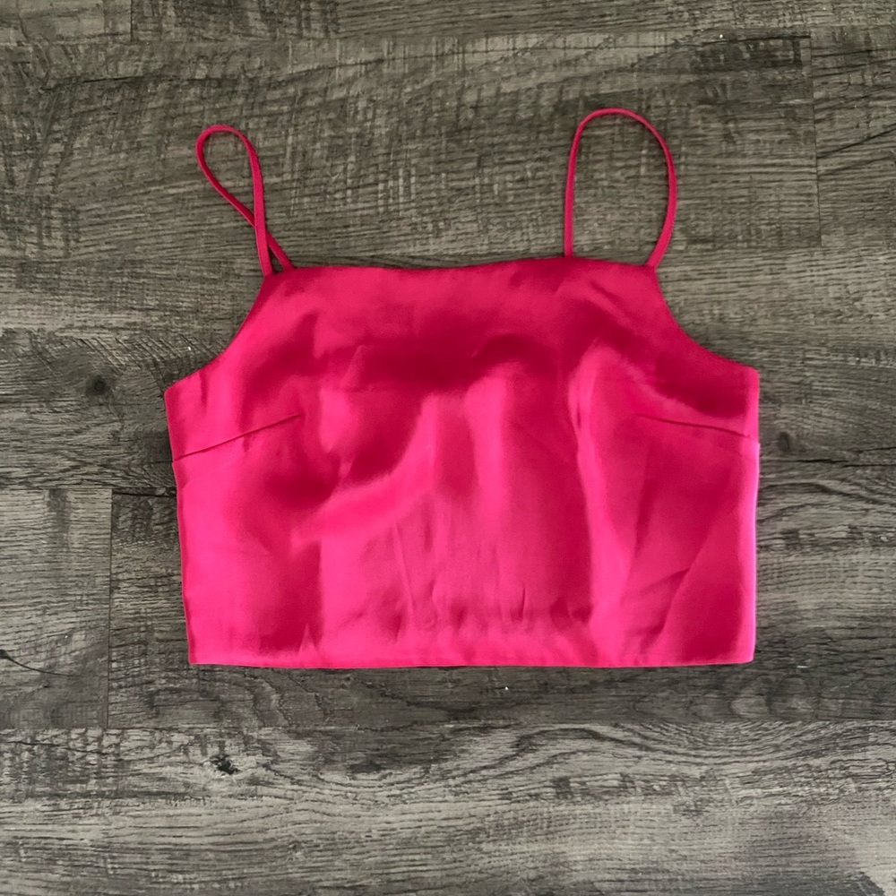 Rachel Zoe hot pink satin crop top